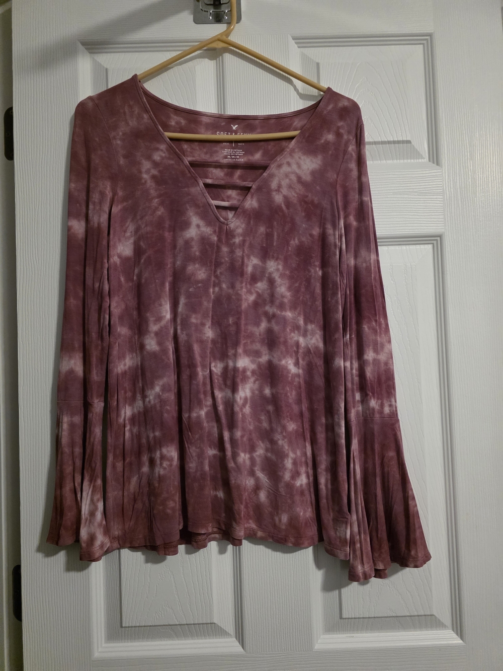 American Eagle Outfitters Mauve Pink Tie-Dye V-Neck Long Sleeve Top